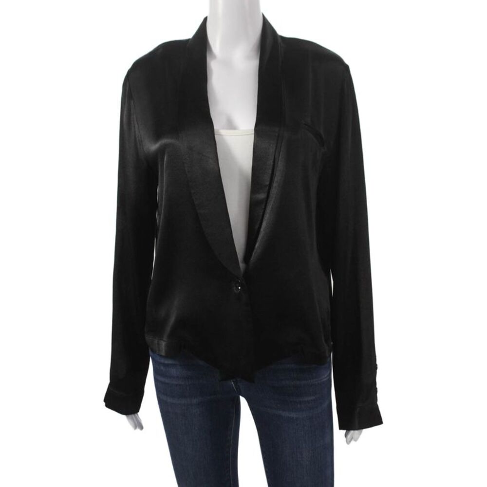 Gold Hawk Women Basic Black V-Neck Long Sleeve Blouse Size XS